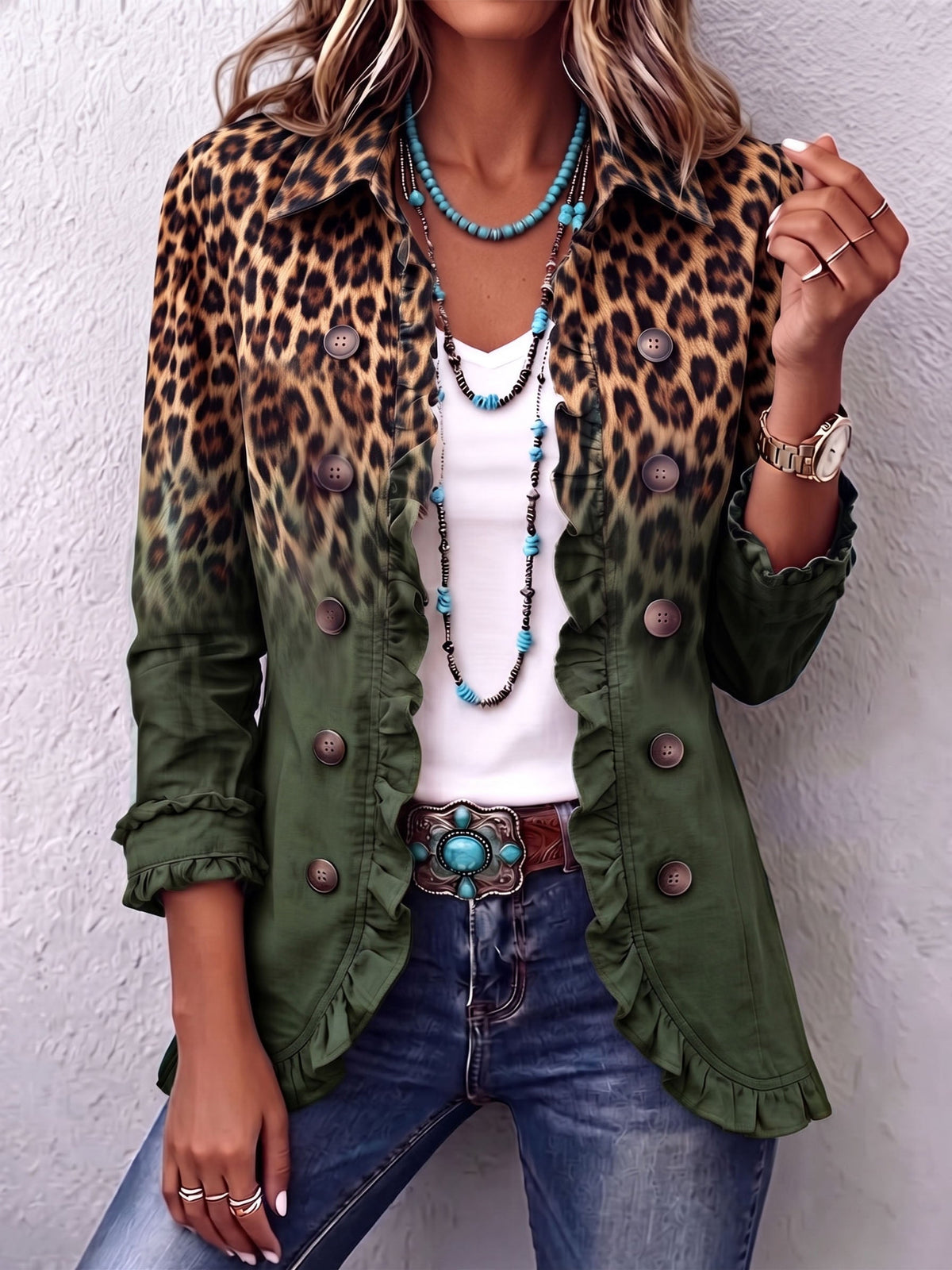 Lana | Leopard Ombre Ruffle Blazer