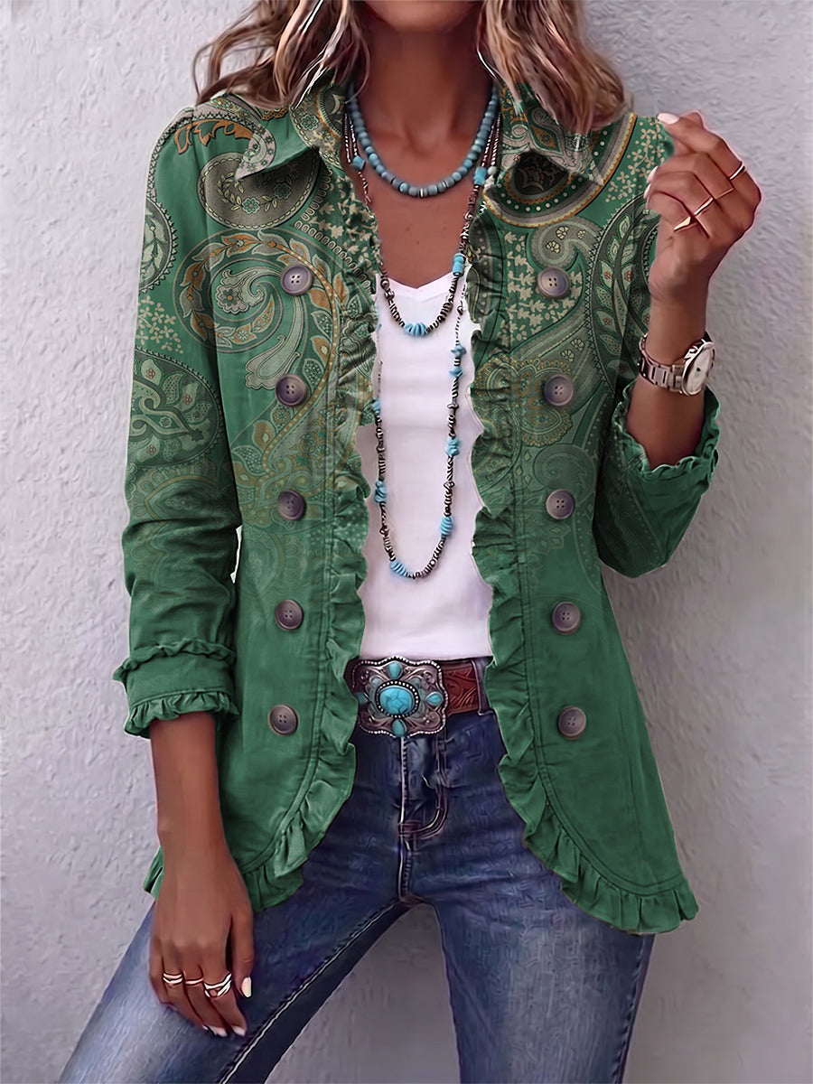 Jemara | Green Paisley Ruffle Jacket