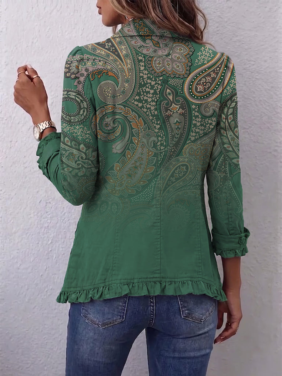Jemara | Green Paisley Ruffle Jacket