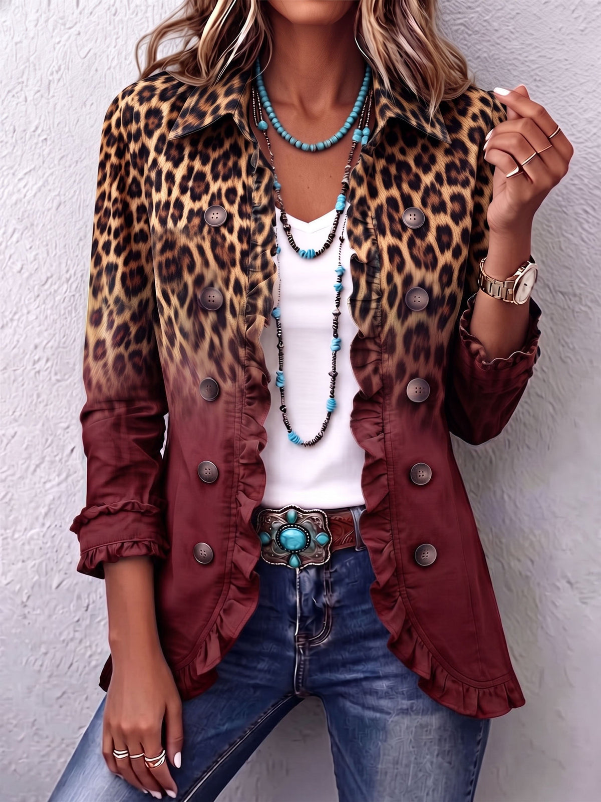 Lana | Leopard Ombre Ruffle Blazer