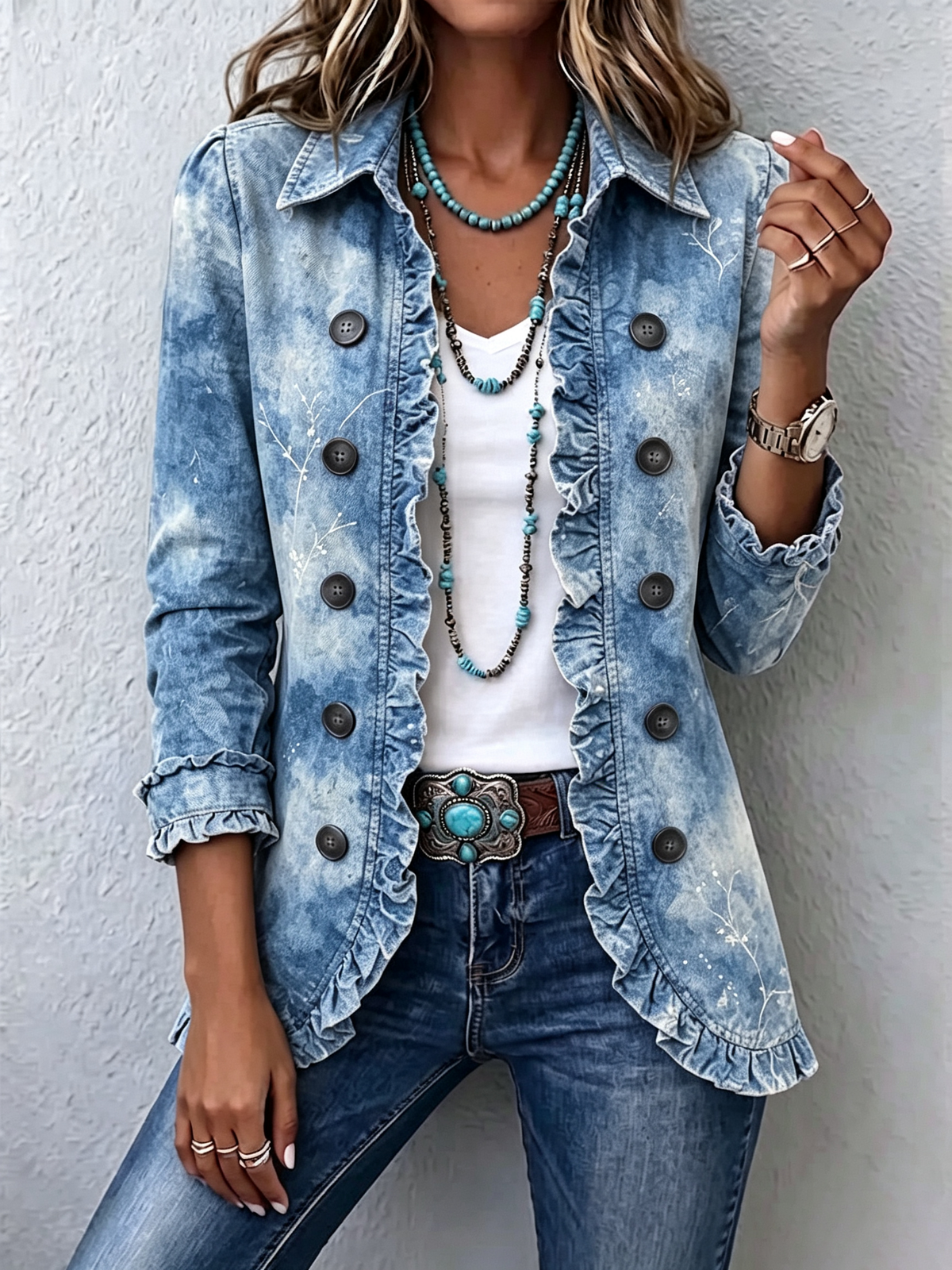 Judy | Botanical Print Ruffle Jacket