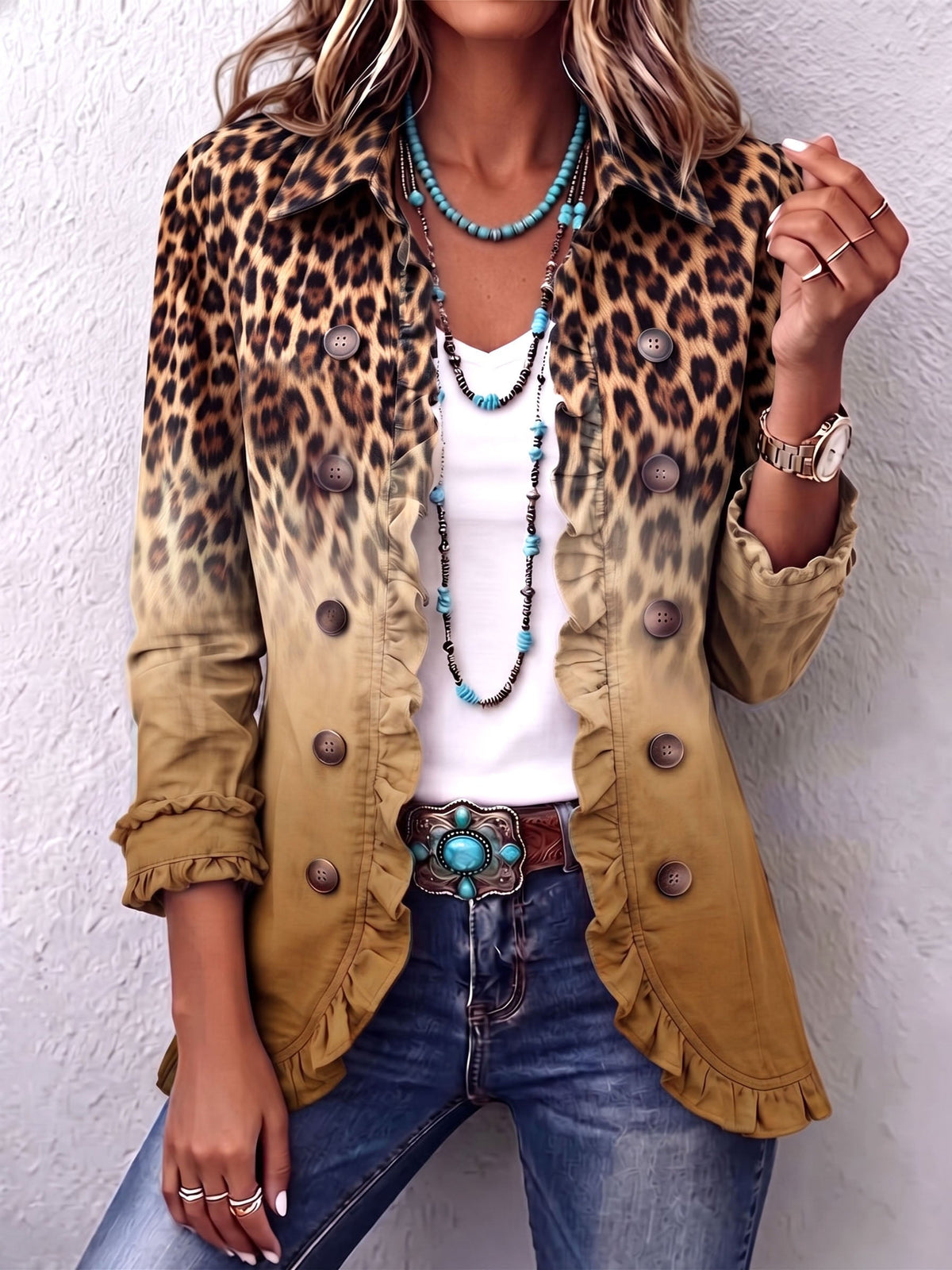 Lana | Leopard Ombre Ruffle Blazer