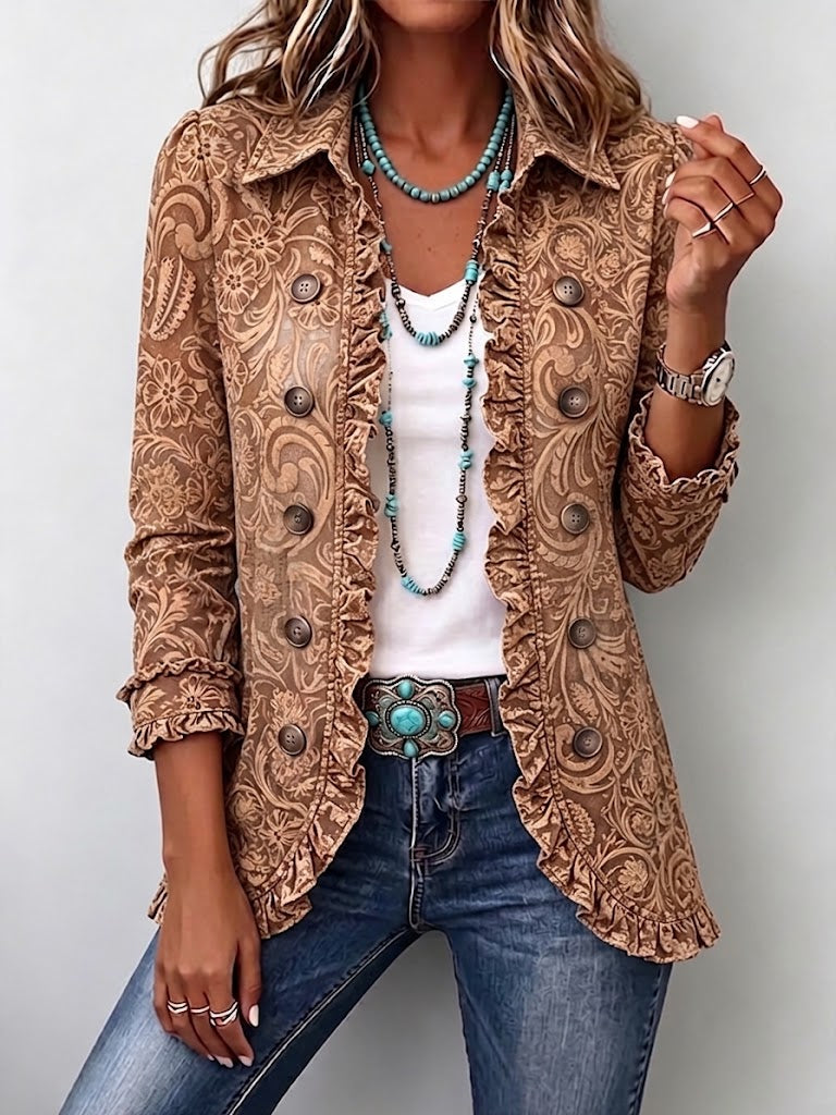 Vyclara | Bohemian Floral Ruffle Jacket