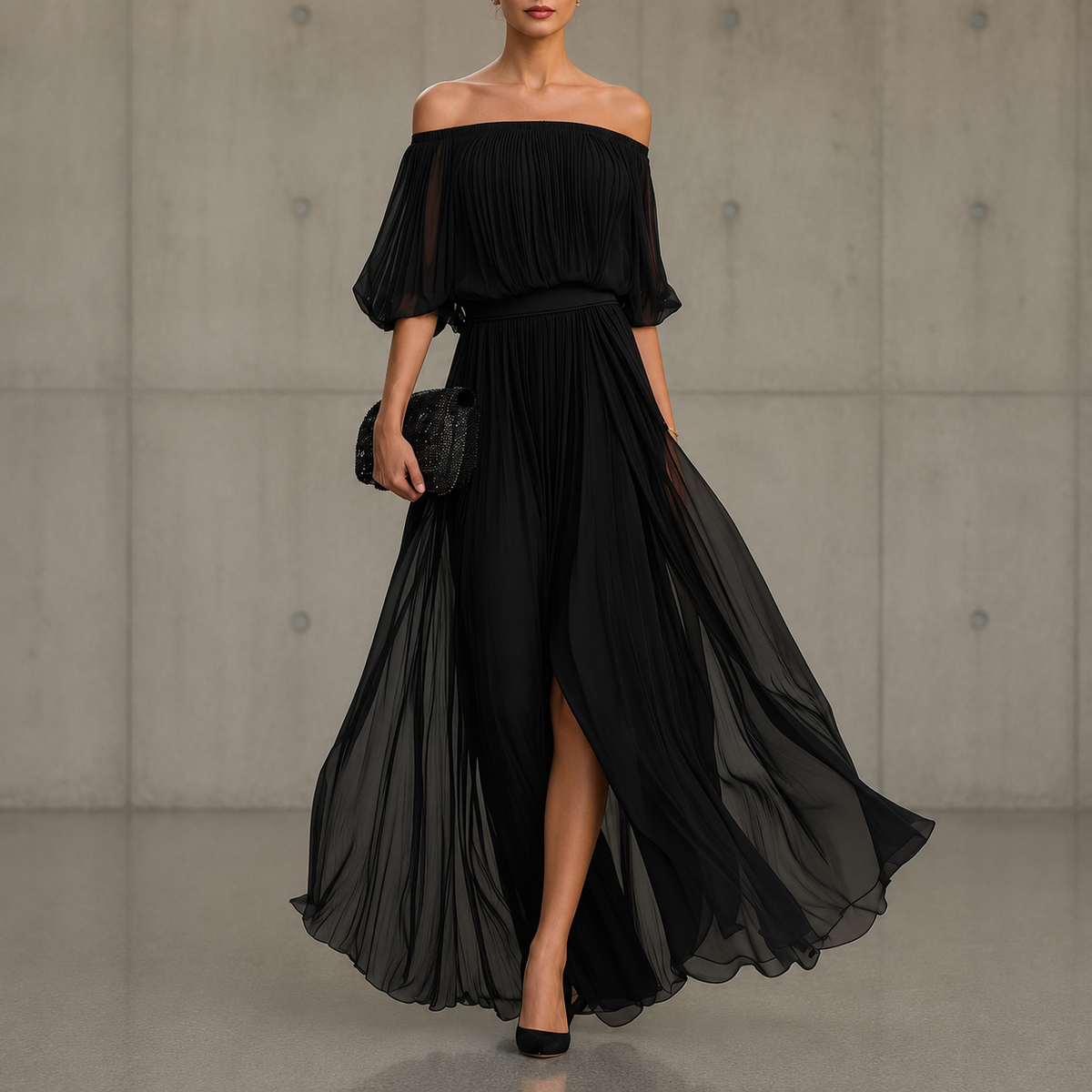 Genevieve | Off-Shoulder Ruched Skirt Dress