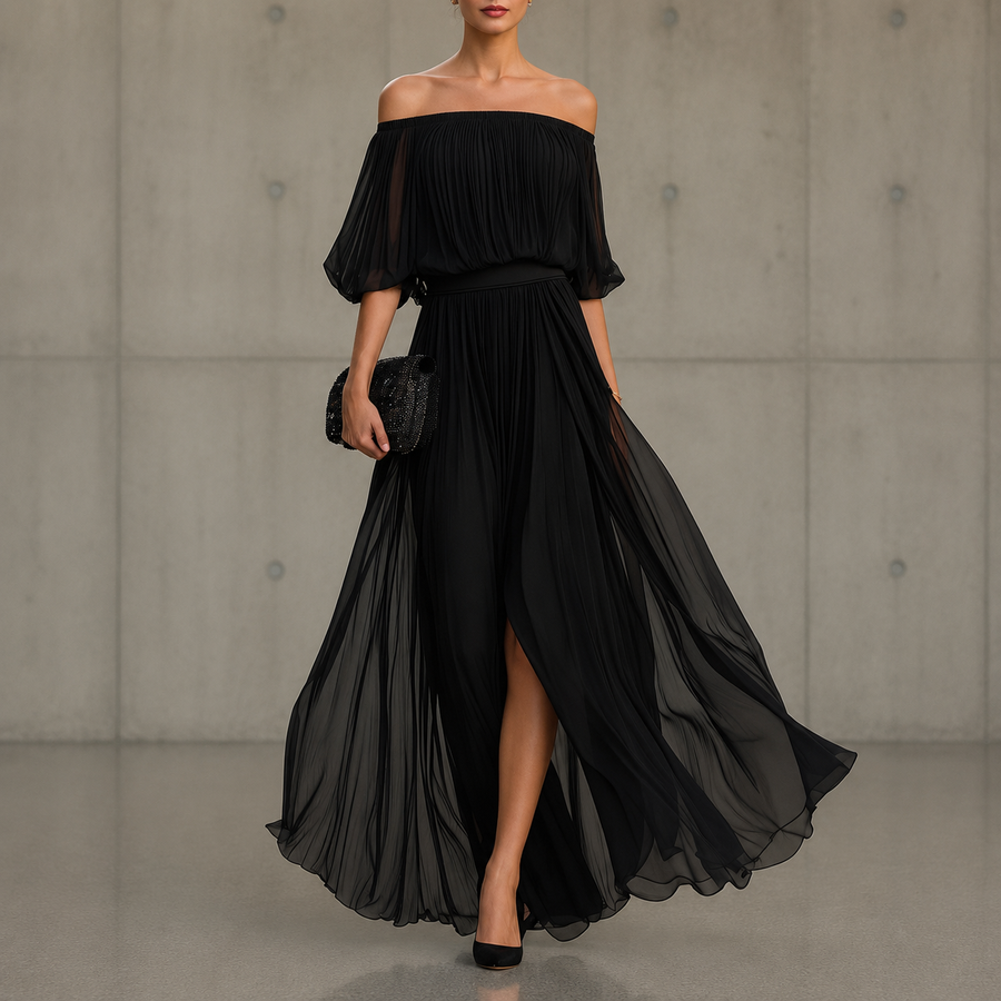 Genevieve | Off-Shoulder Ruched Skirt Dress