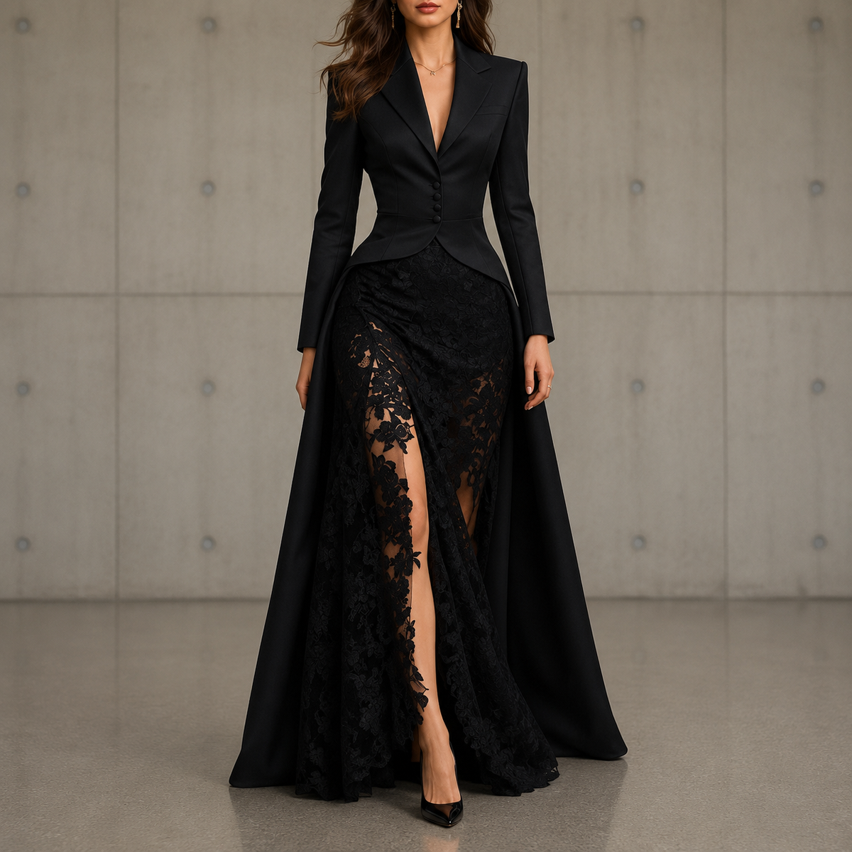 Adeline | Black Two-Piece Lace Dress