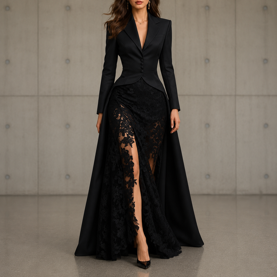 Adeline | Black Two-Piece Lace Dress