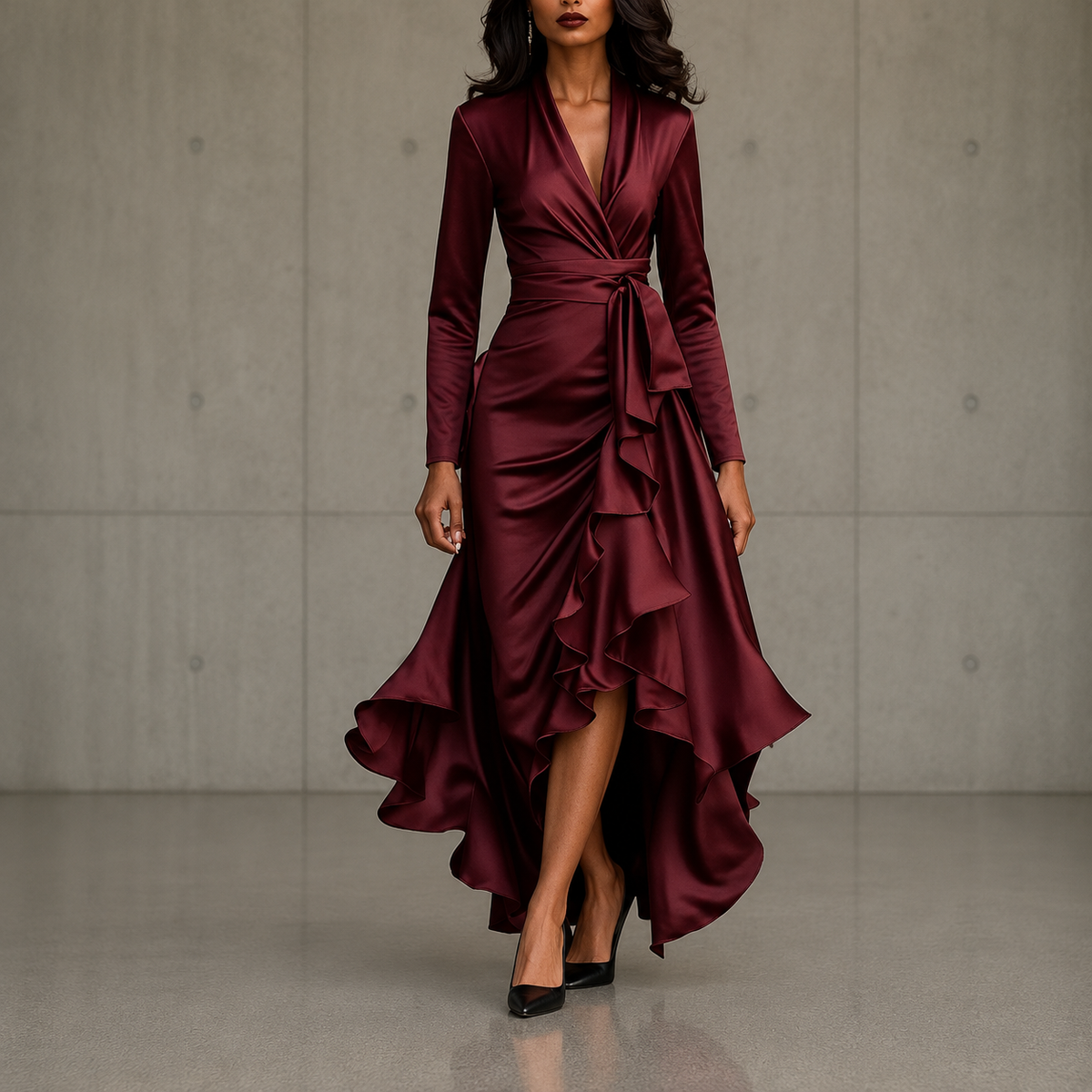 Estelle | Ruched V-Neck Evening Dress