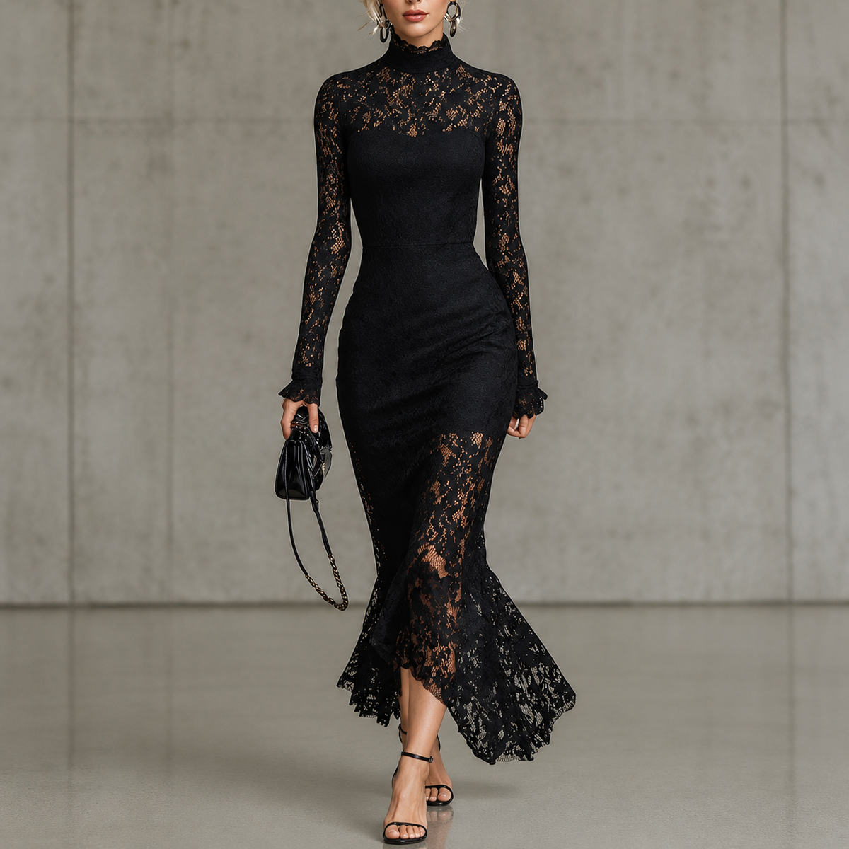 Arabella | Black Mock Neck Evening Dress