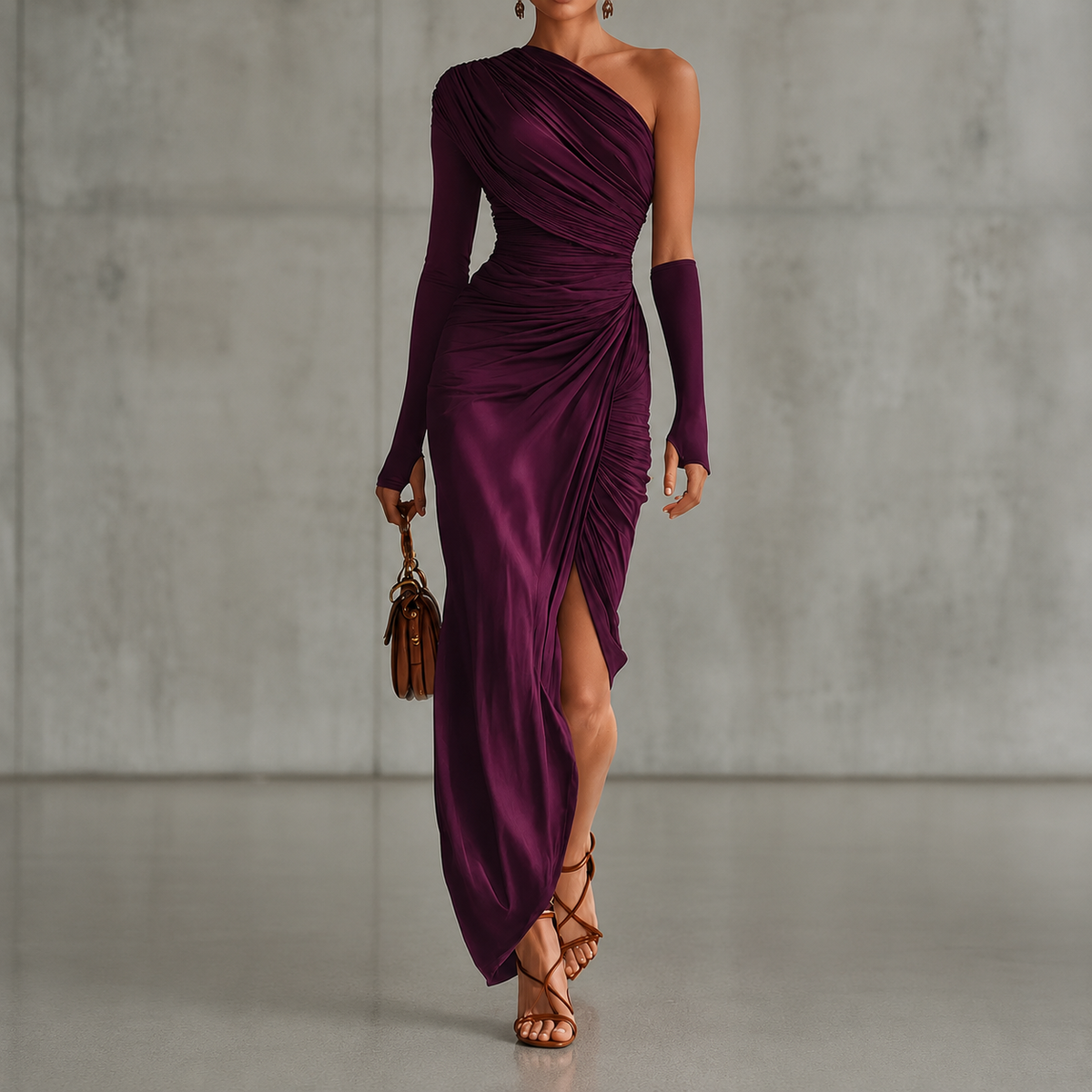 Josephine | One-Shoulder Fuchsia Maxi Dress
