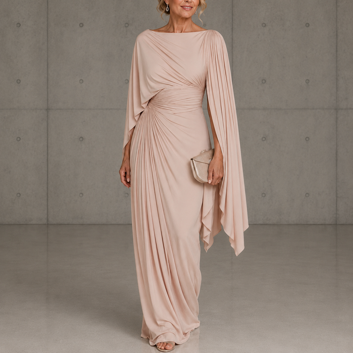 Annisa | Elegant Cape Sleeve Maxi Dress