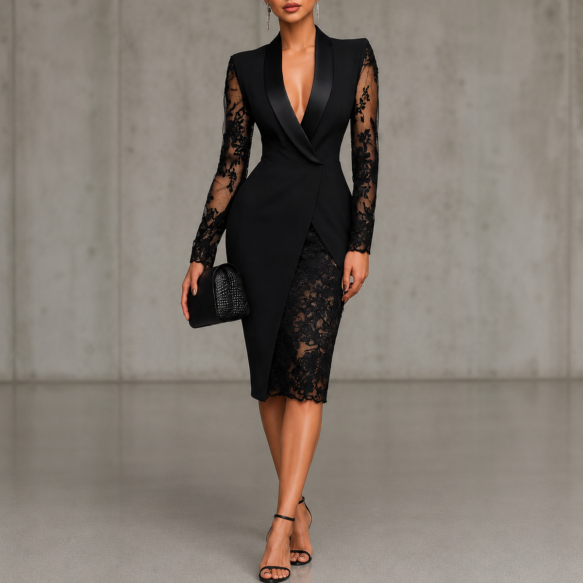 Seraphina | Black Lace V-Neck Dress