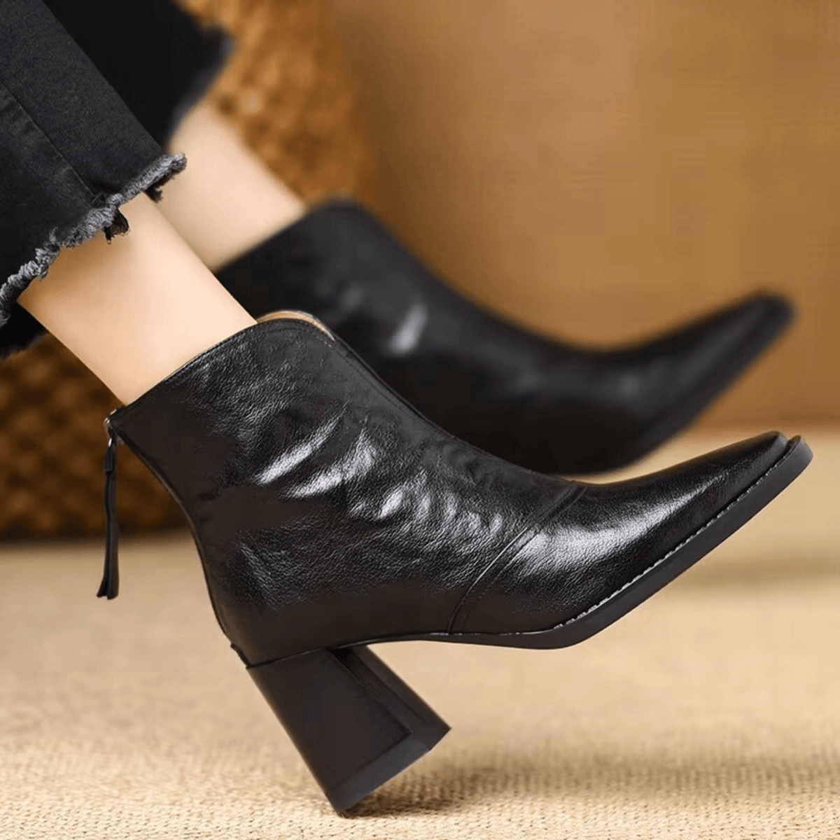Amelie | V-Cut Leather Ankle Boots
