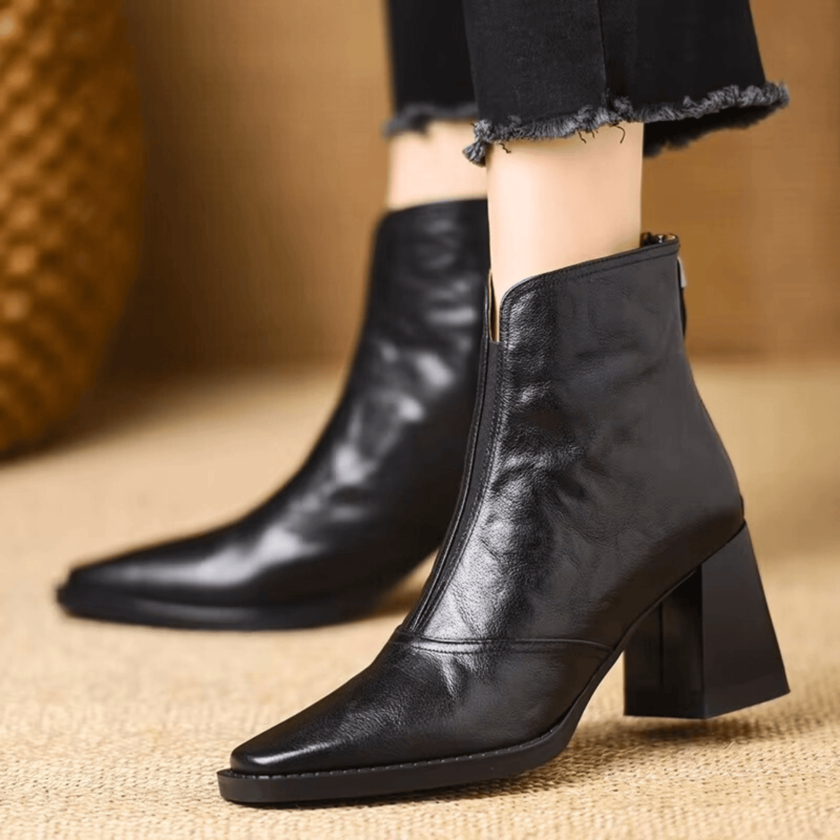 Amelie | V-Cut Leather Ankle Boots
