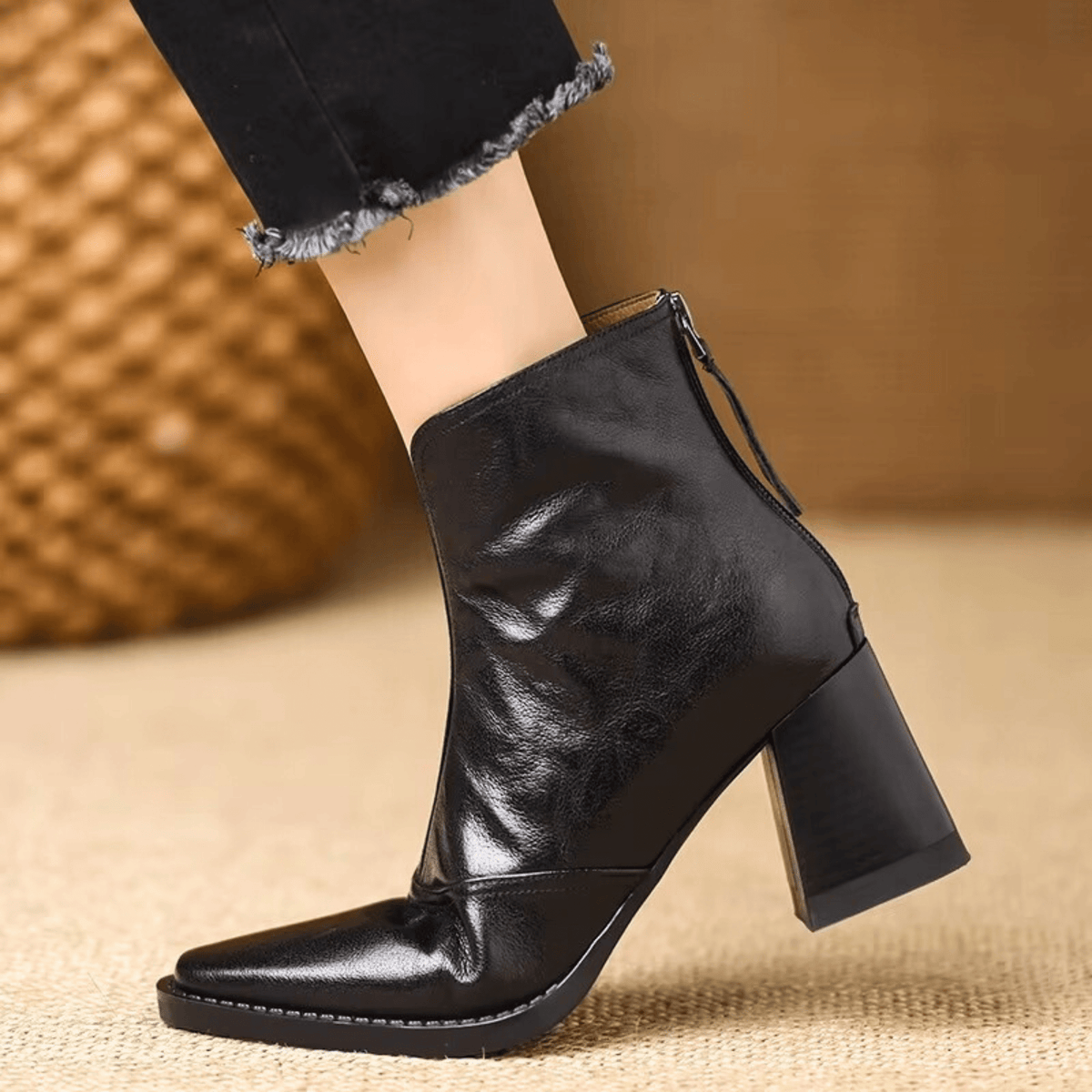 Amelie | V-Cut Leather Ankle Boots