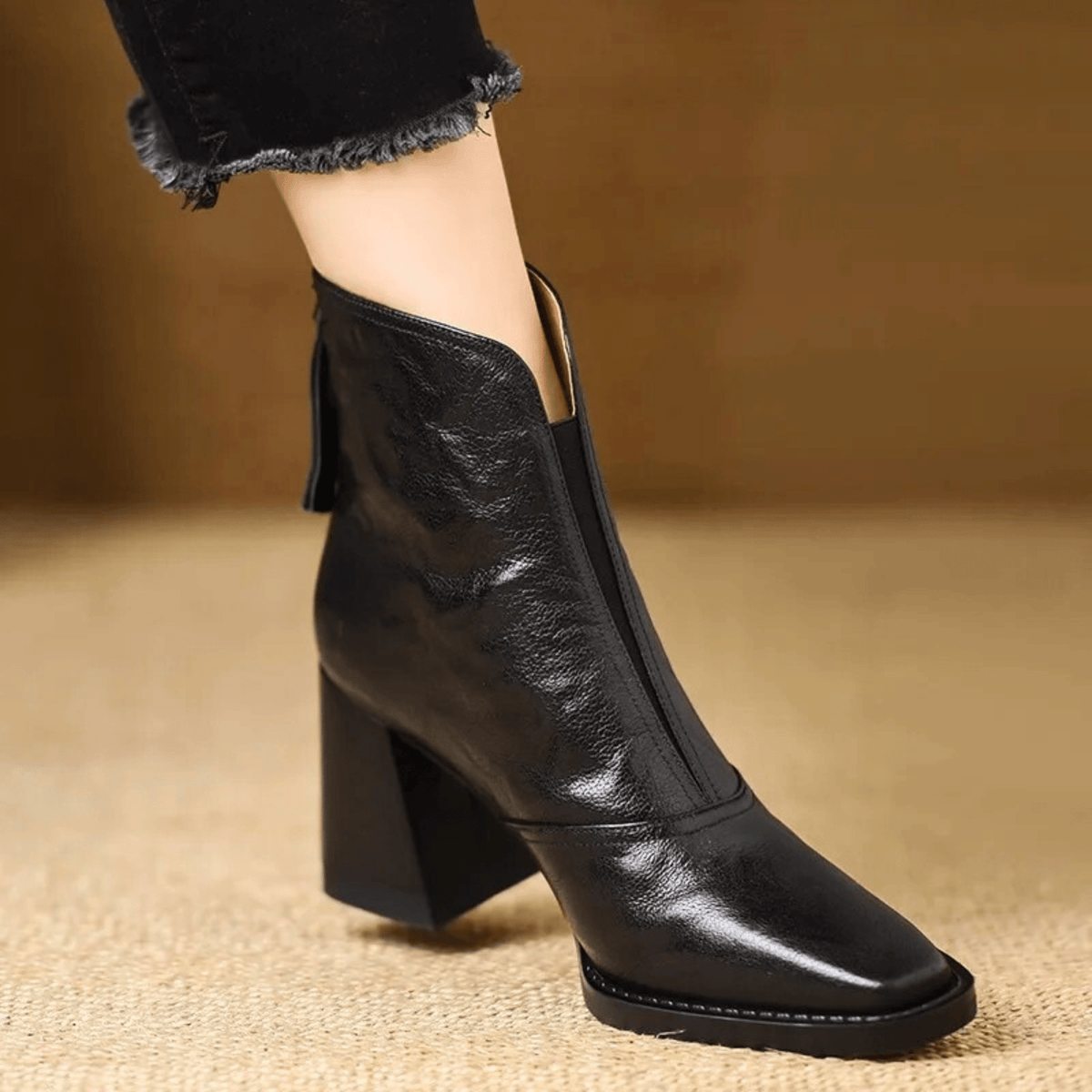 Amelie | V-Cut Leather Ankle Boots