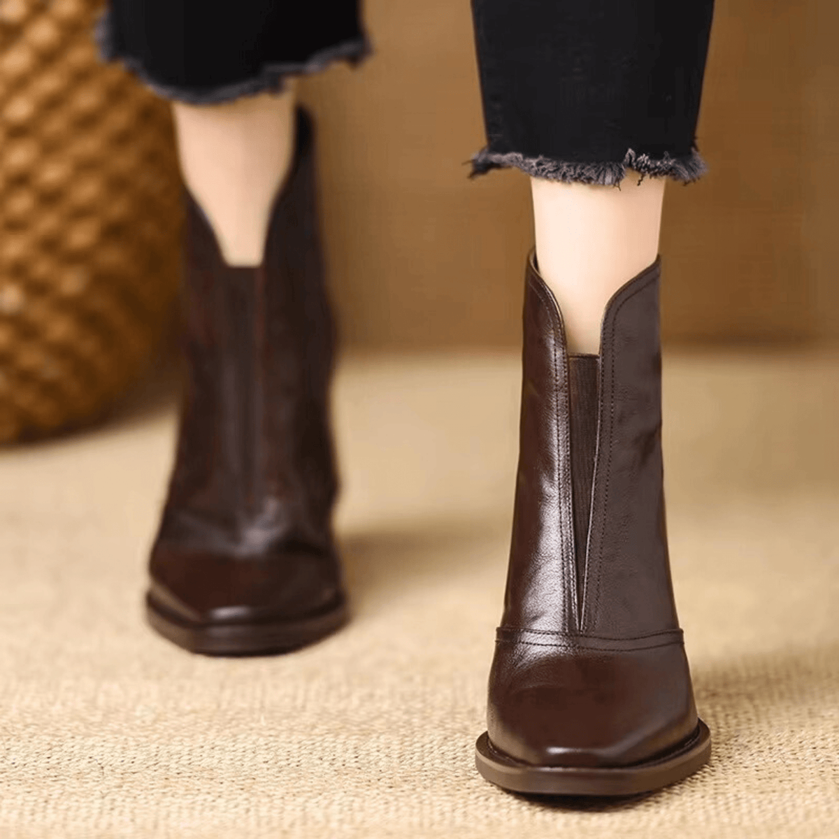 Amelie | V-Cut Leather Ankle Boots
