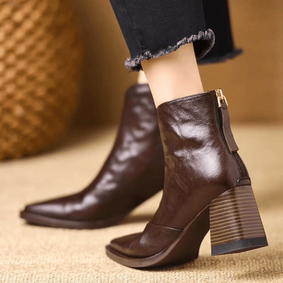Amelie | V-Cut Leather Ankle Boots