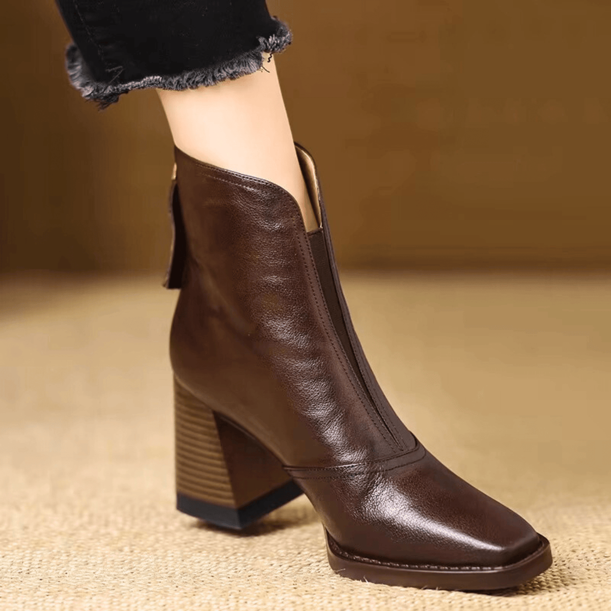 Amelie | V-Cut Leather Ankle Boots