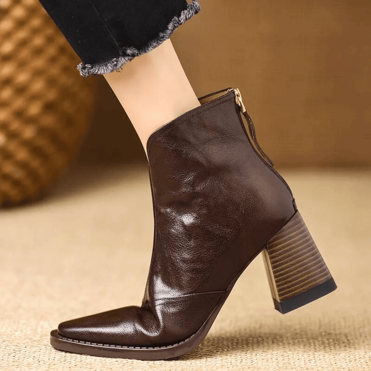 Amelie | V-Cut Leather Ankle Boots