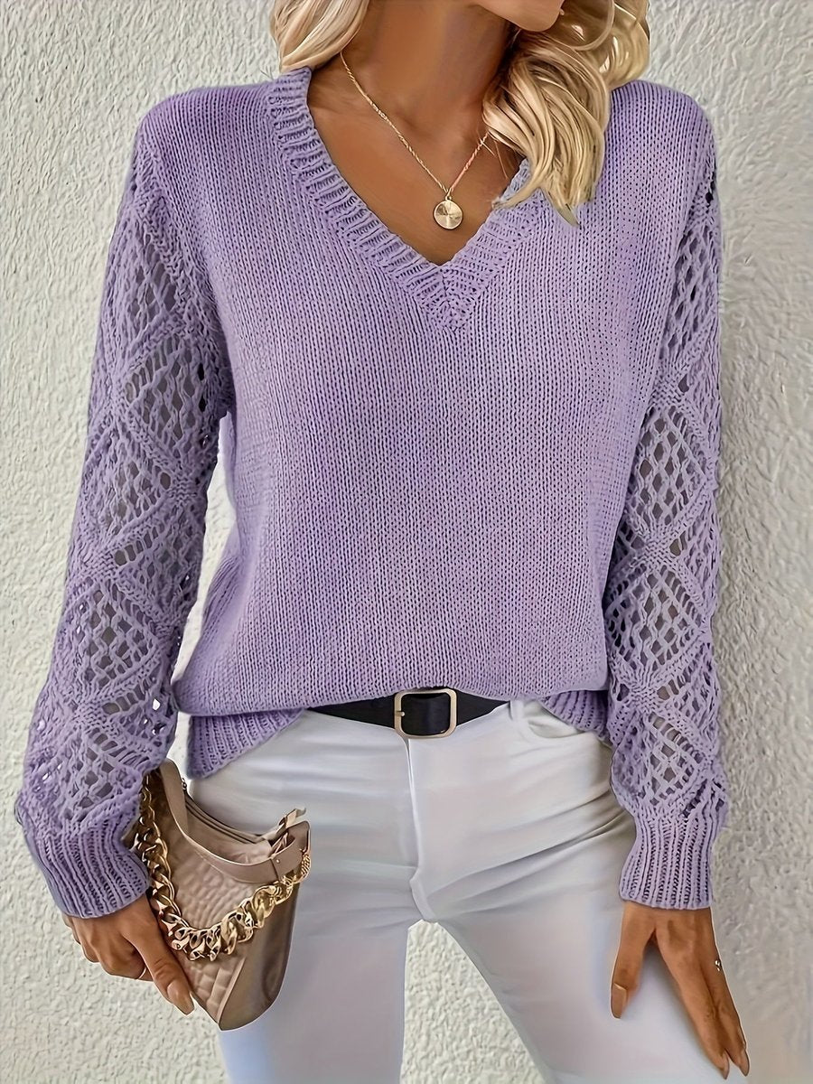 Belinda | V-Neck Open Knit Sleeve Sweater