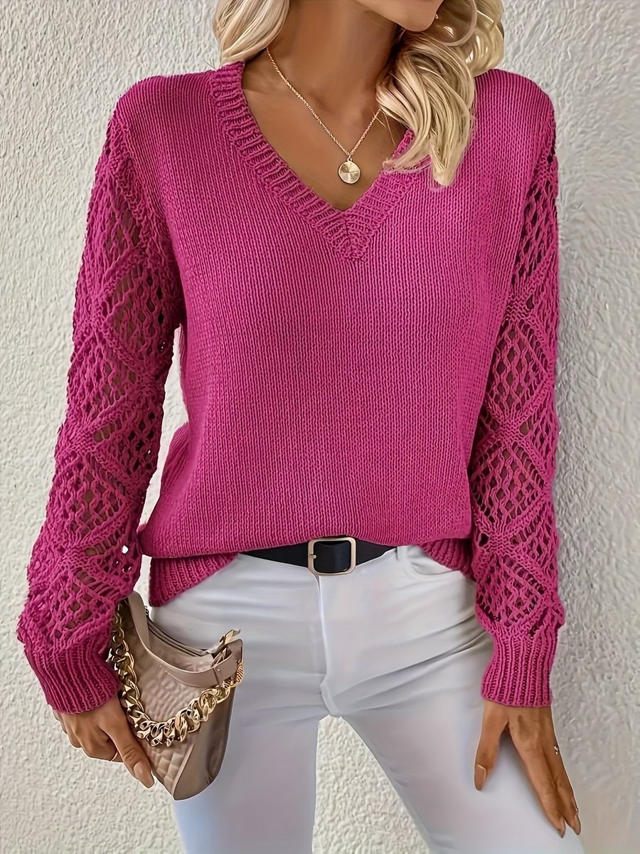 Belinda | V-Neck Open Knit Sleeve Sweater