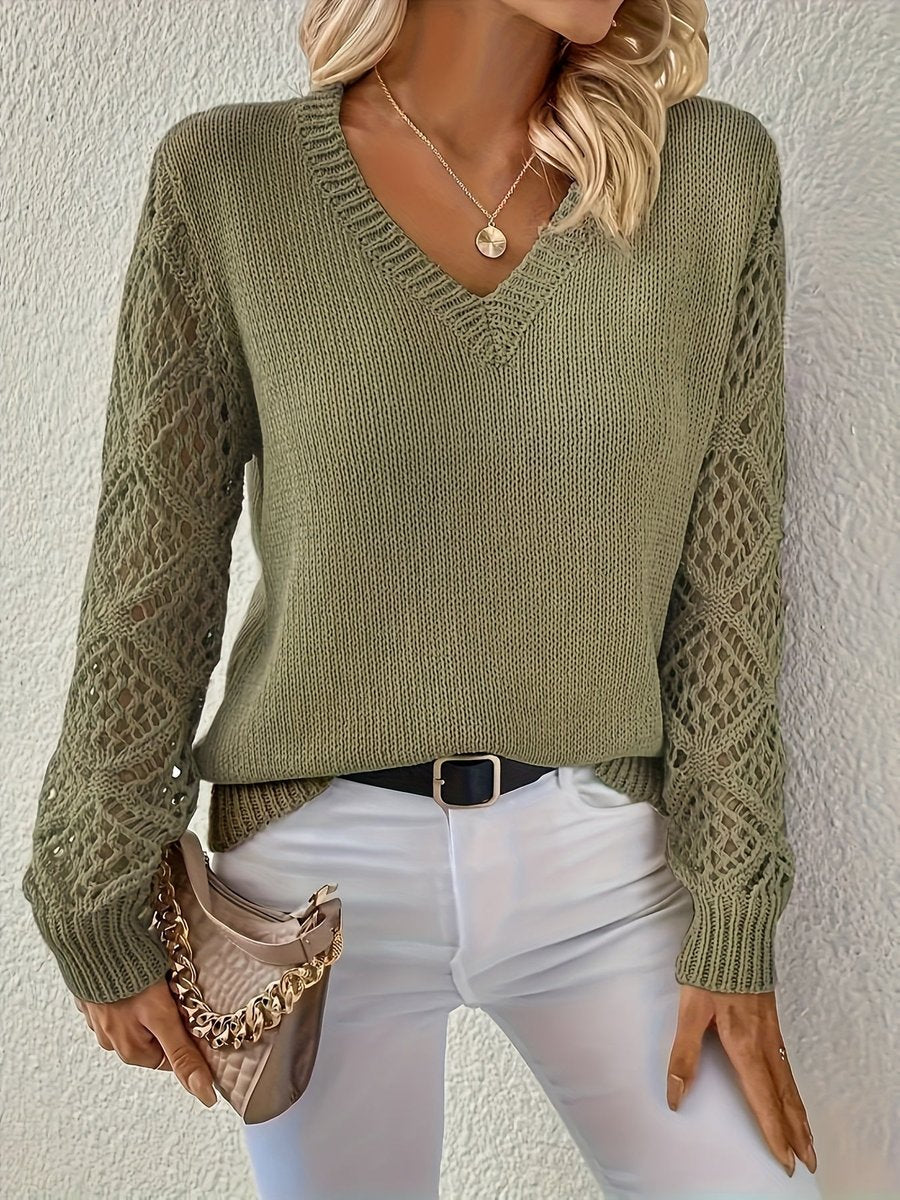 Belinda | V-Neck Open Knit Sleeve Sweater