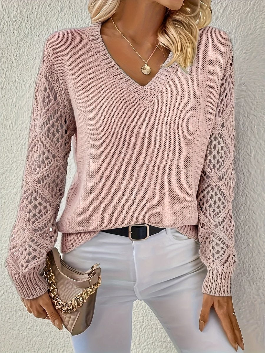 Belinda | V-Neck Open Knit Sleeve Sweater